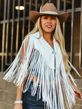 Lucky & Blessed - Ivory Bone Suede Hand Stitch Collar Cape with Fringe