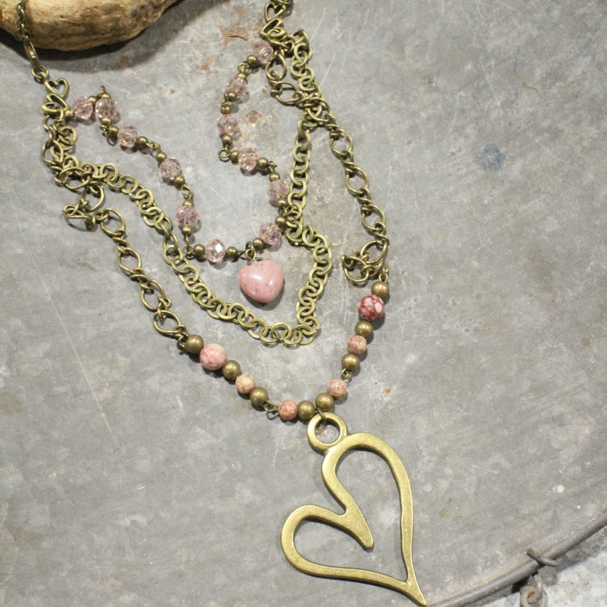 The Primitive Peddler - Layers of Love Big Heart Blush Necklace