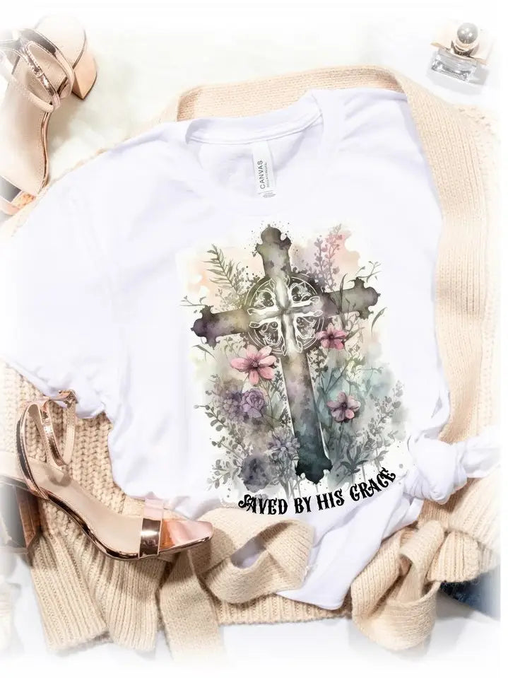 J. Coons - Bling Cross Tee Shirt - Saved By His Grace