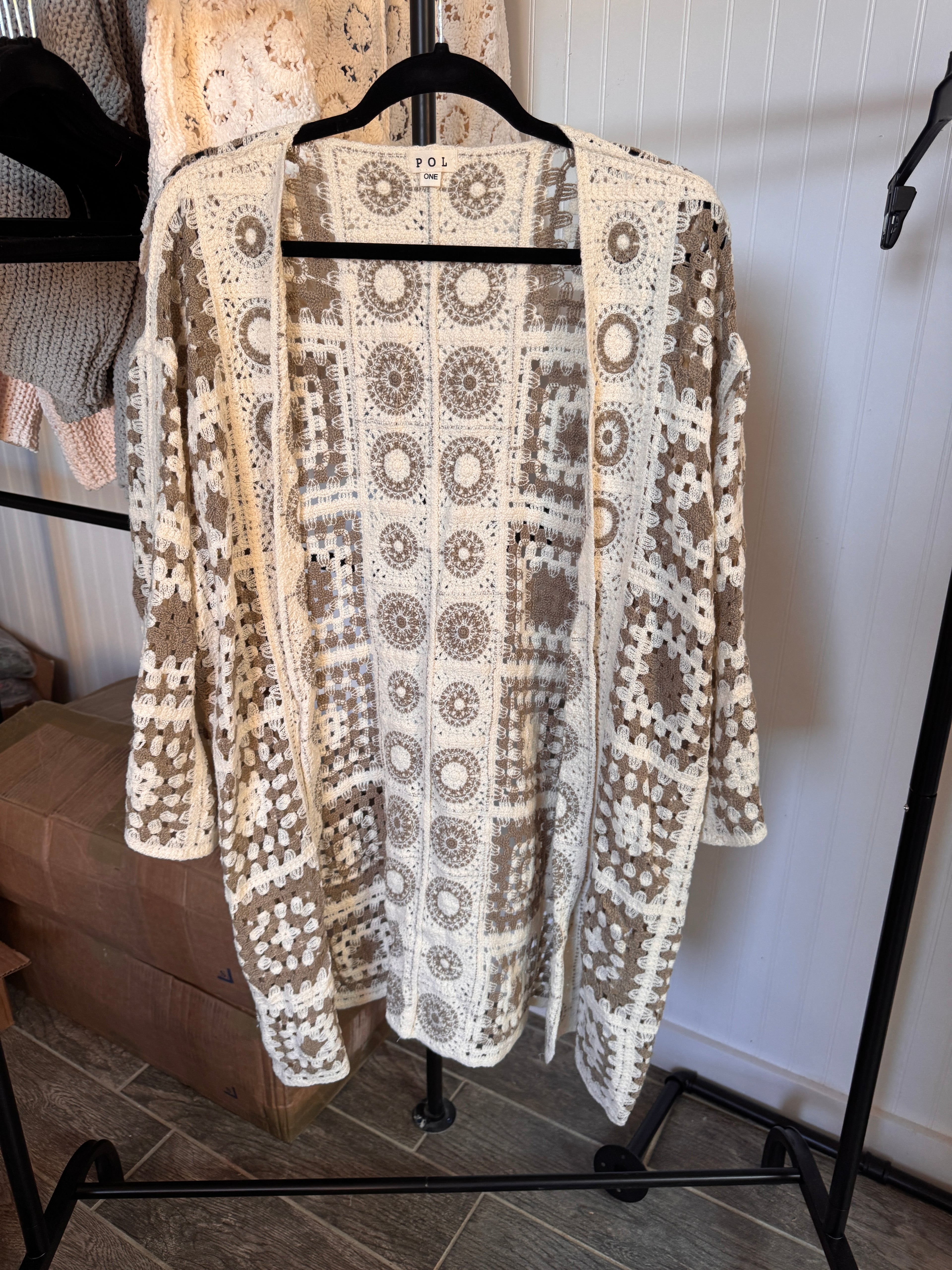 POL Mocha Multi Crochet Cardigan SMC249