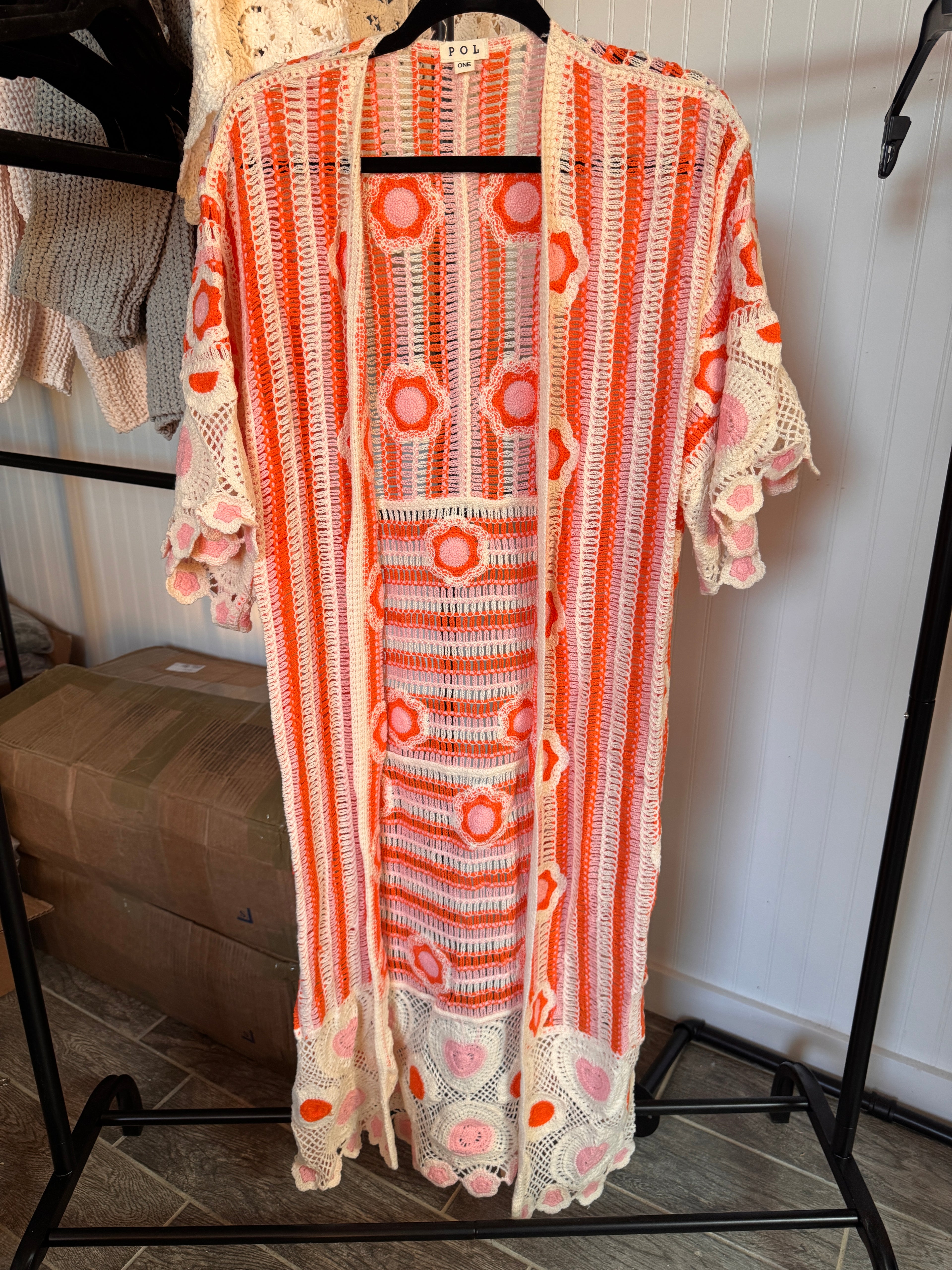 POL Orange Pink and Cream Long Cardigan SMC272