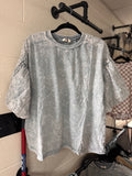 j.Her - Silver Grey Washed Eyelet Puff Sleeve Tee