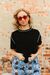 Lucky and Blessed - 	Black Relaxed Contrast Stitch Short Sleeve Top