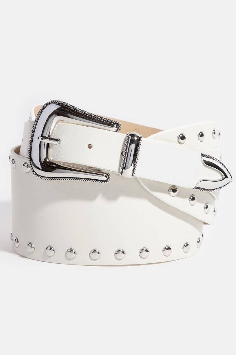 Wide Grommet Studded Vegan Leather Belt