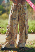 PLUS FLOWER PRINTED WAIST DROPPED POCKETS PANT