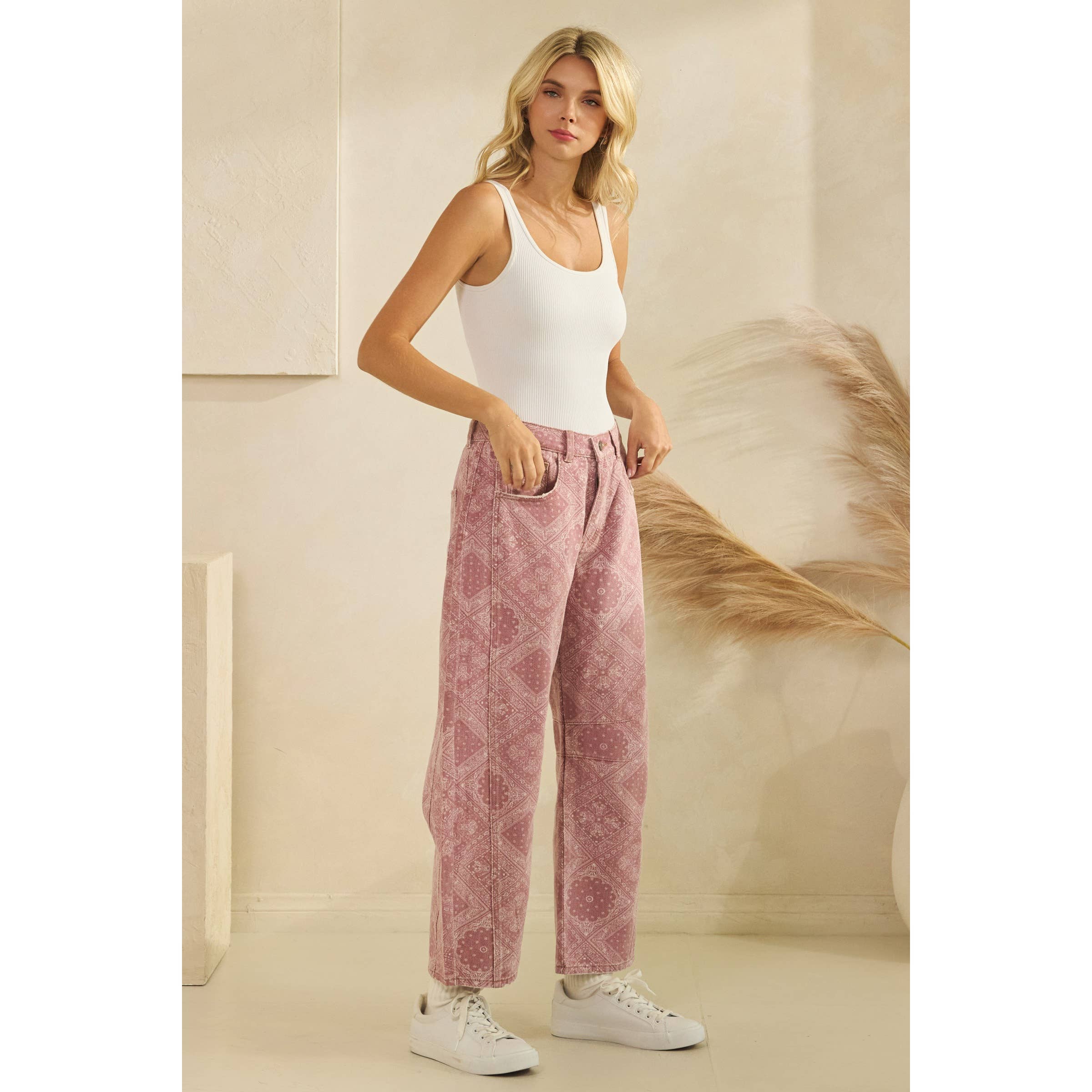 Paisley Printed Denim Pants - Veveret