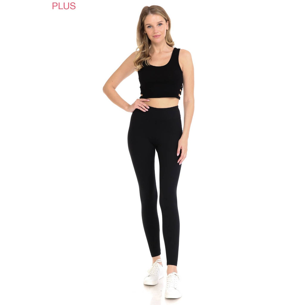 Plus Size 3" Yoga Band Premium Solid Activewear Leggings