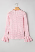 Heart Jacquard Flare Sleeve Mock Neck Fitted Top