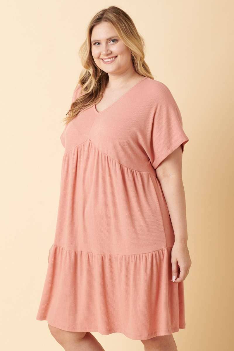 PLUS RIB KNIT BABYDOLL DRESS