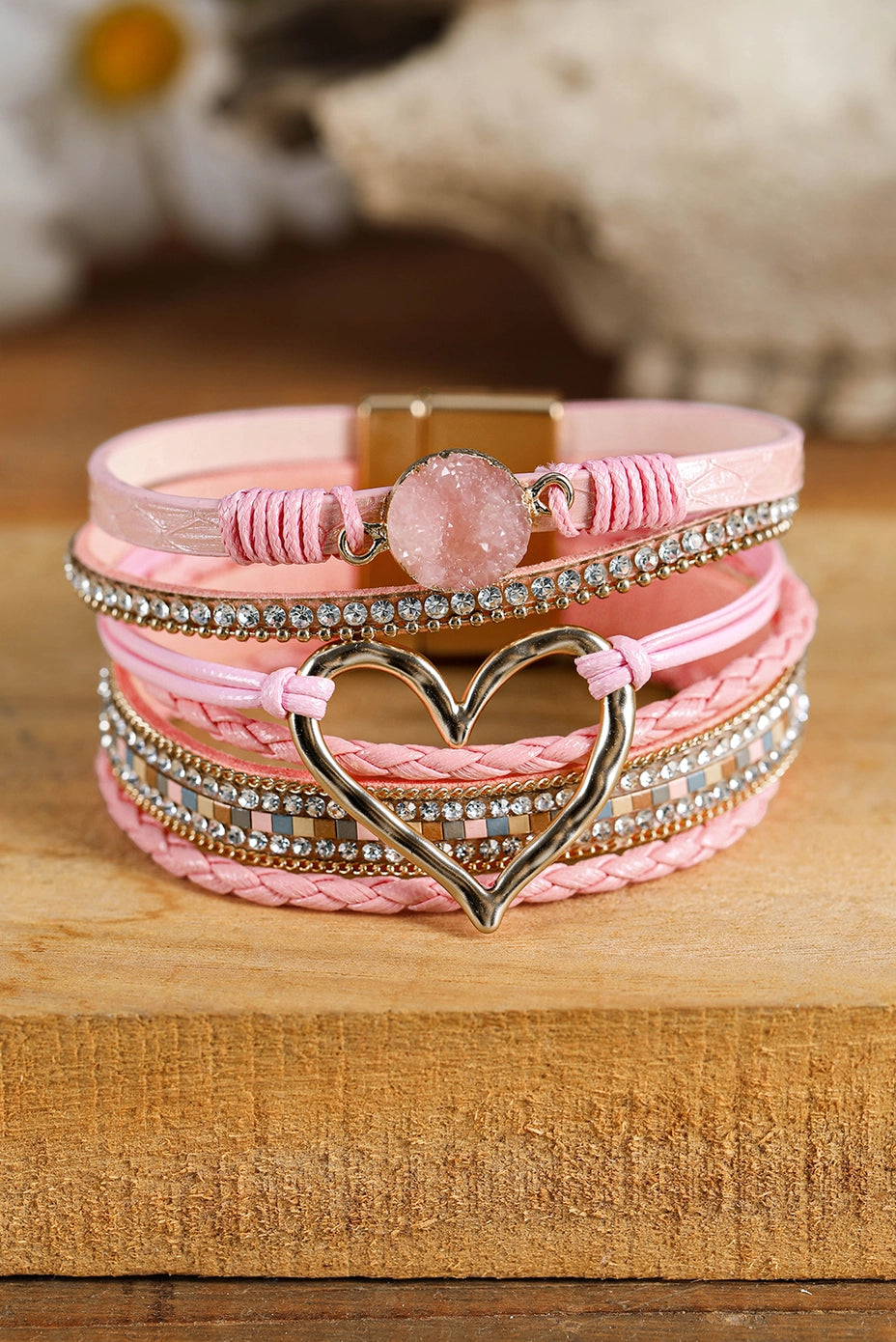 Valentine Bohemian Heart Rhinestone Magnetic Buckle Bracelet