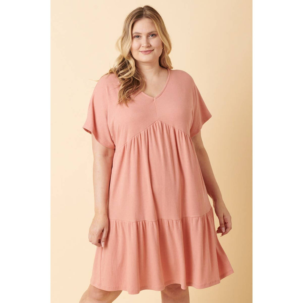 PLUS RIB KNIT BABYDOLL DRESS