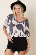 COW PRINT RAGLAN SLEEVE KNIT TOP