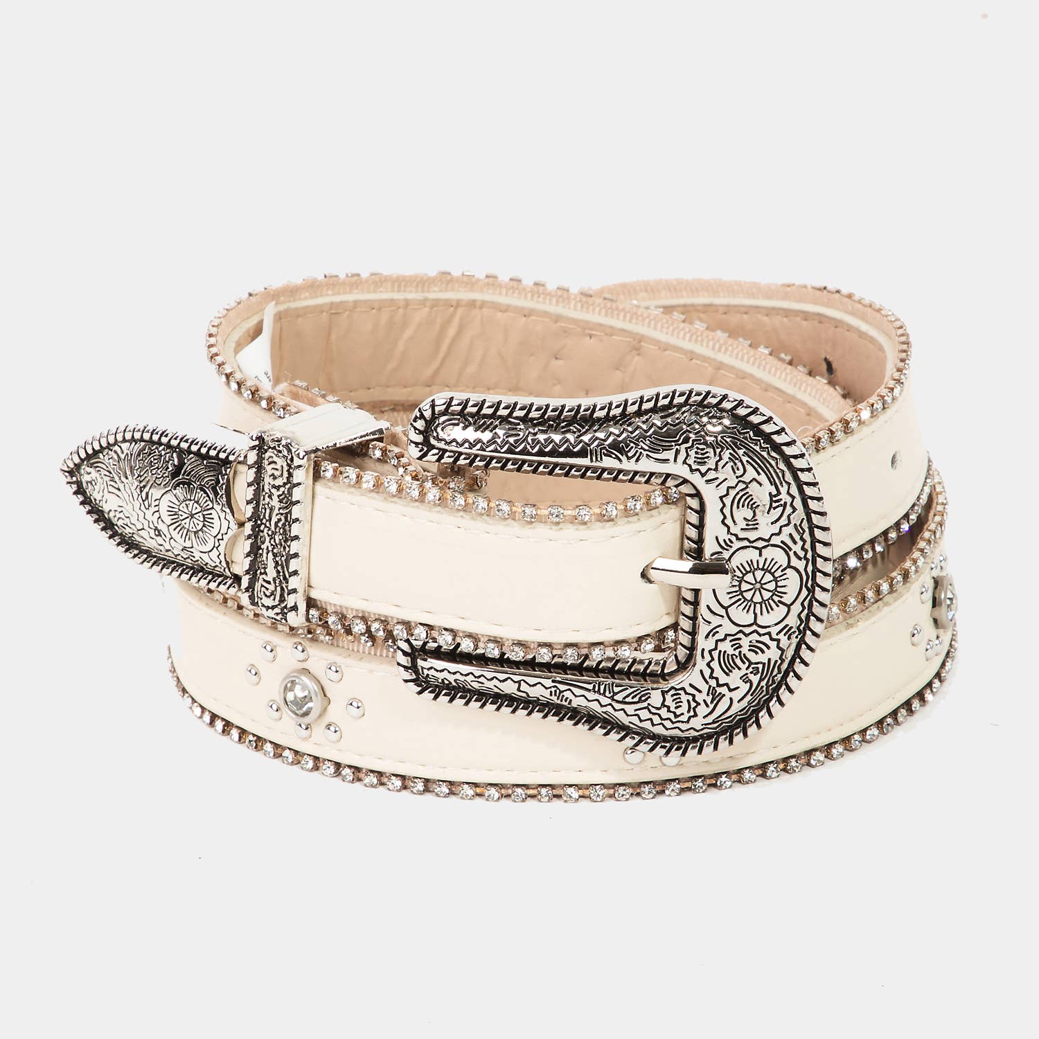 Rhinestone Studs Thin Faux Leather Belt