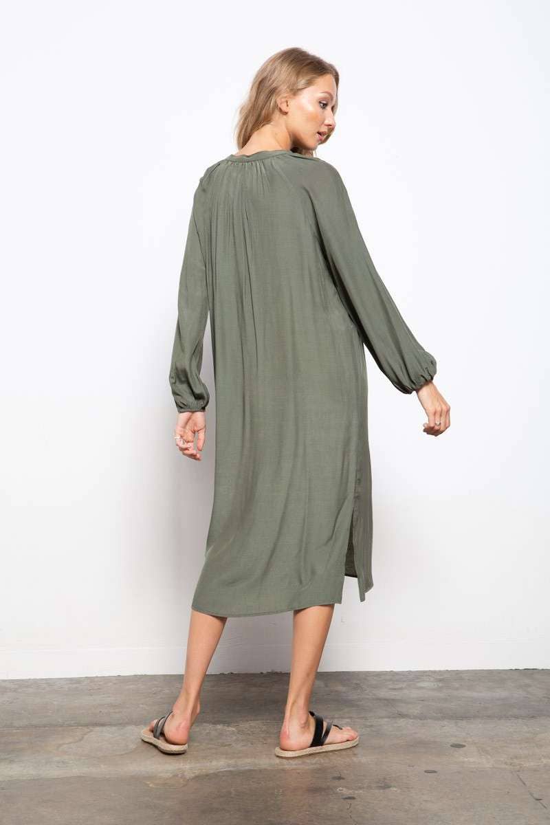 SMOCKING DETAIL FRONT BUTTON DOWN SHIRT DRESS