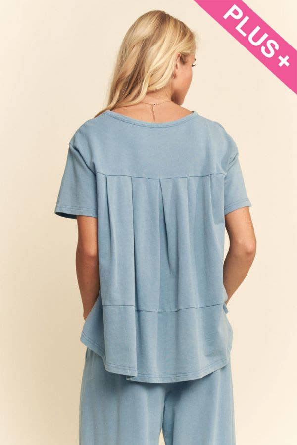 Plus - Garment-Wash Pleated Top & Pants Set