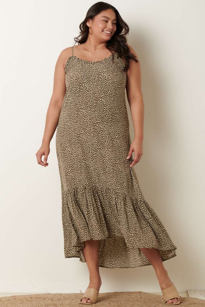 PLUS LEOPARD PRINT RUFFLE MAXI DRESS