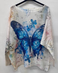 LBU Blue Butterfly Round Knit Printed Sweater LOOWIE