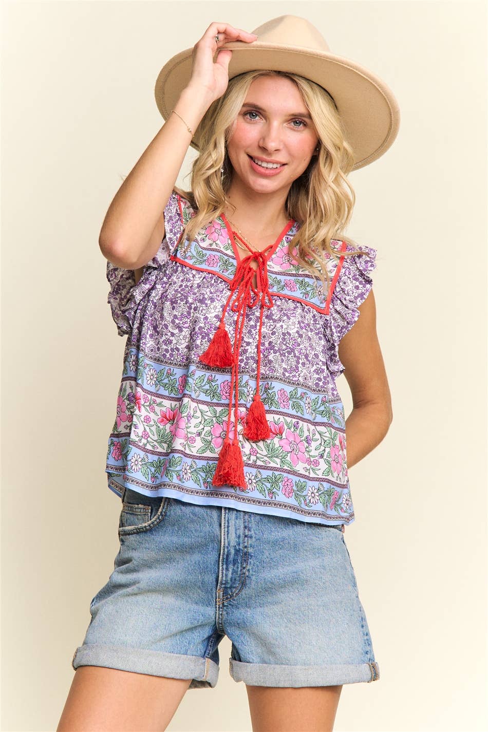 BOHO CONTRAST PRINT BLOUSE- LET2729