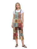 Overall Boho Jumpsuit Patchwork Art Handprinted Midi