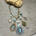 The Primitive Peddler -  Bronze & Silver Charming Blue Pendant Layered Necklace