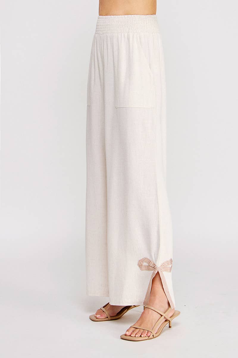 Soft linen blend smock waist pant