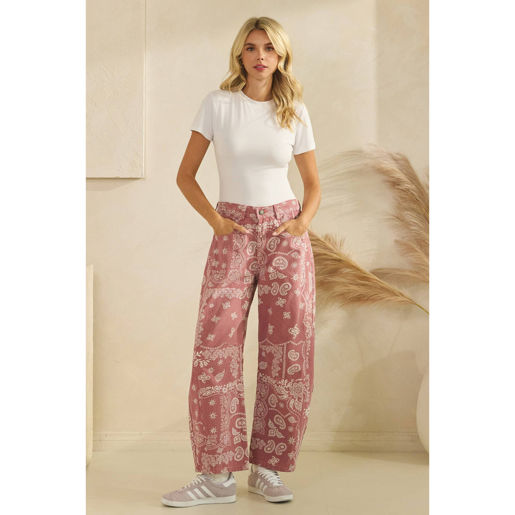 Paisley Printed Denim Pants - Veveret