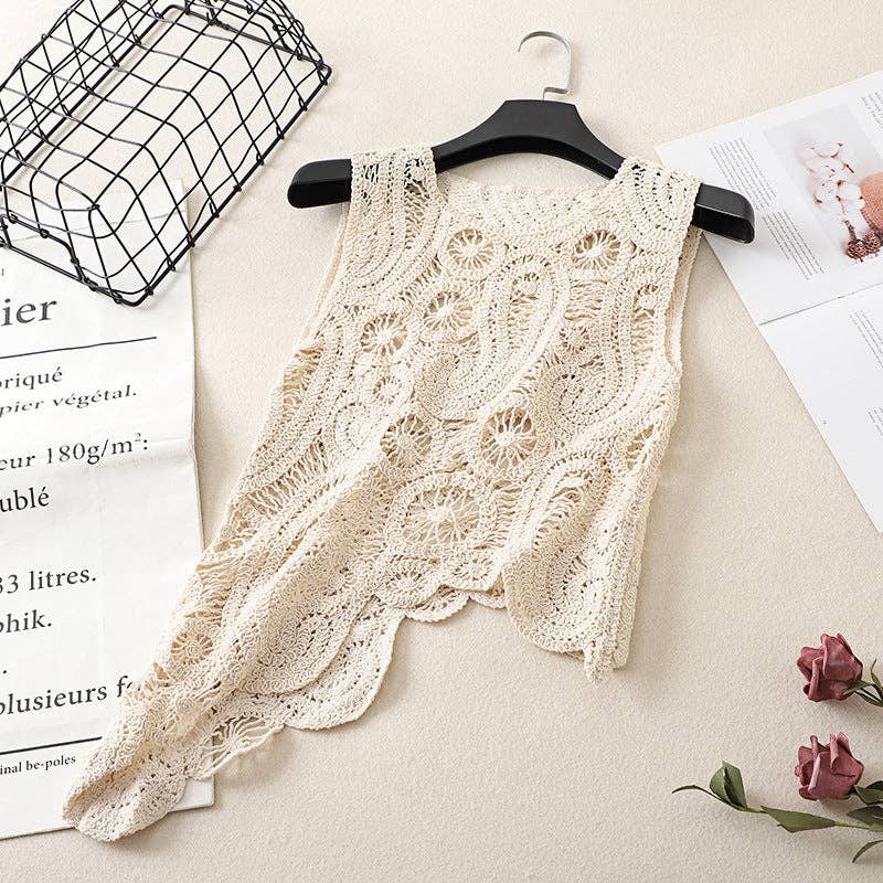 Women's Bohemian Sleeveless Crochet Knit Top