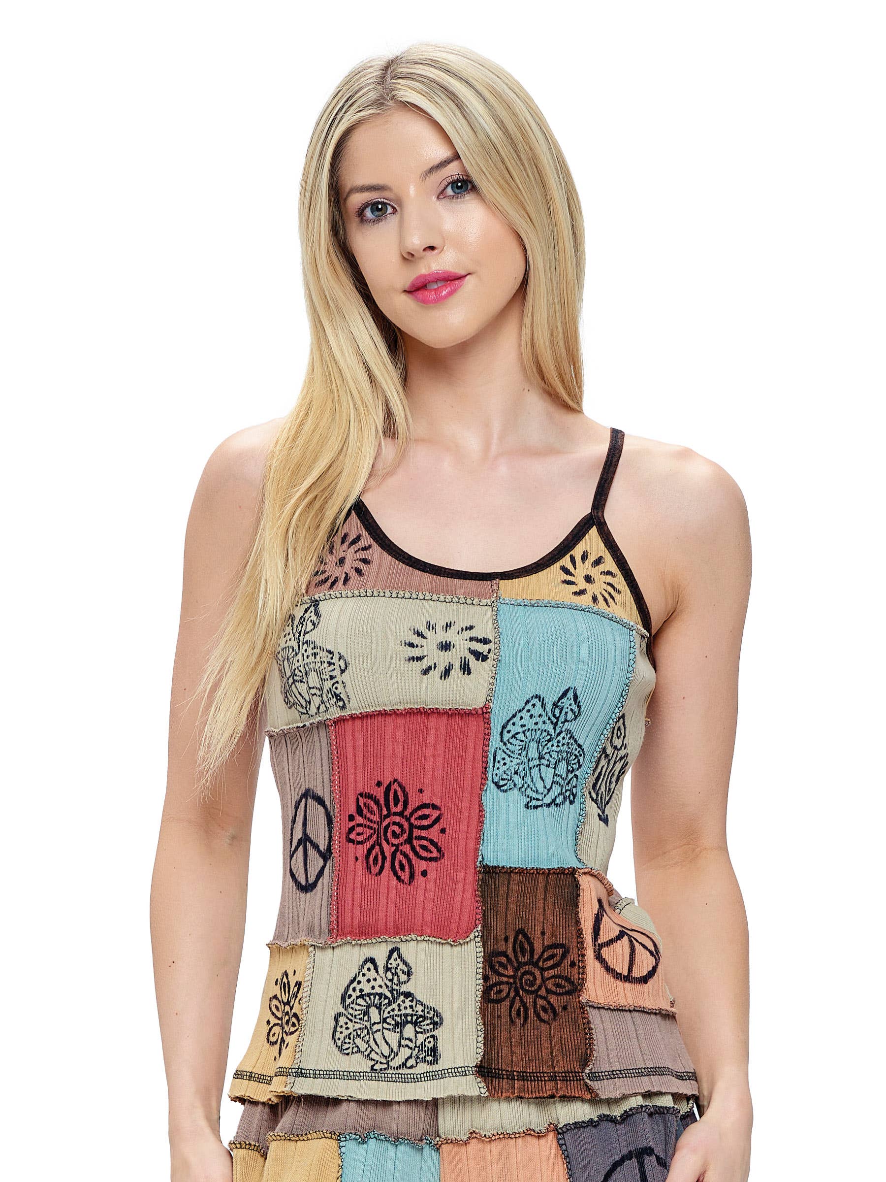 Tank Top Hippie Patchwork Art Printed