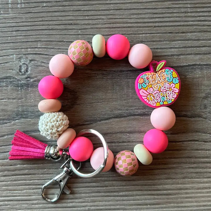 Teach Love Inspire Wristlet Keychain with Crochet Accent Bead