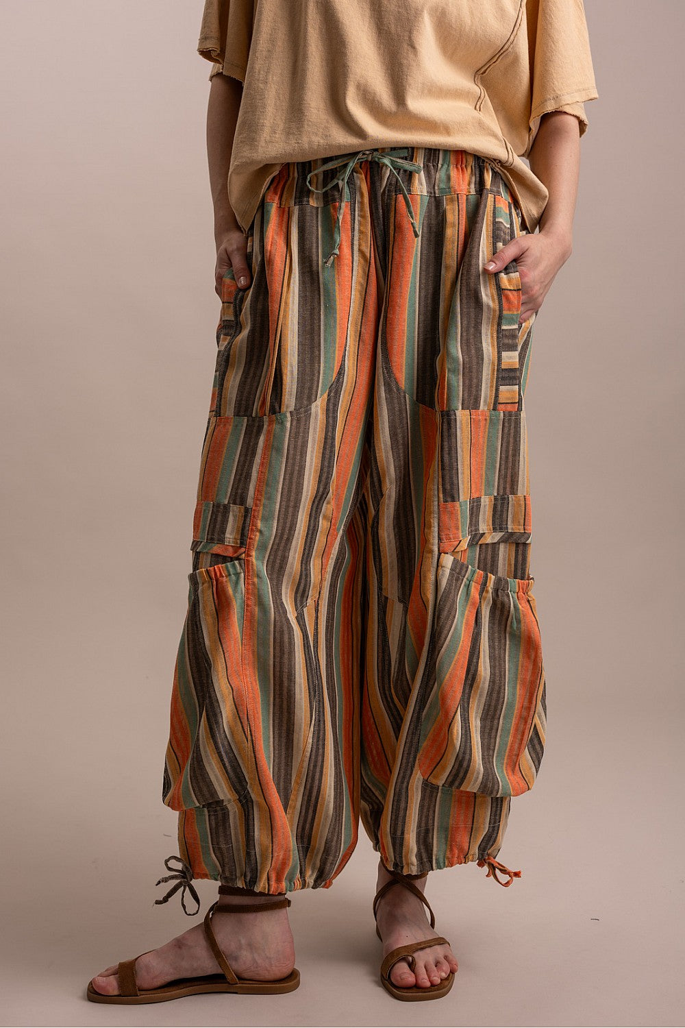 MULTI COLOR STRIPPED PANTS WITH BIG POCKETS