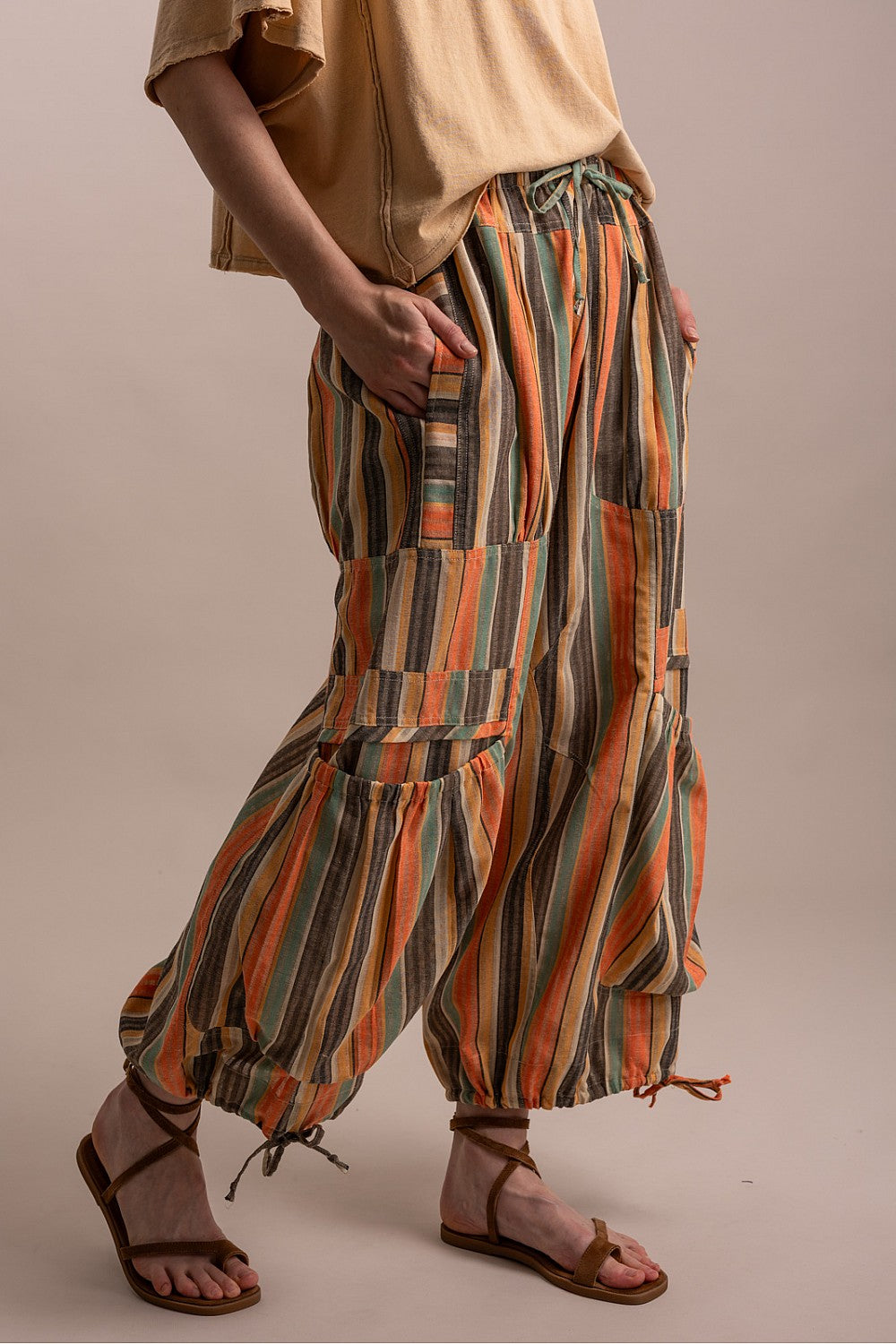 MULTI COLOR STRIPPED PANTS WITH BIG POCKETS