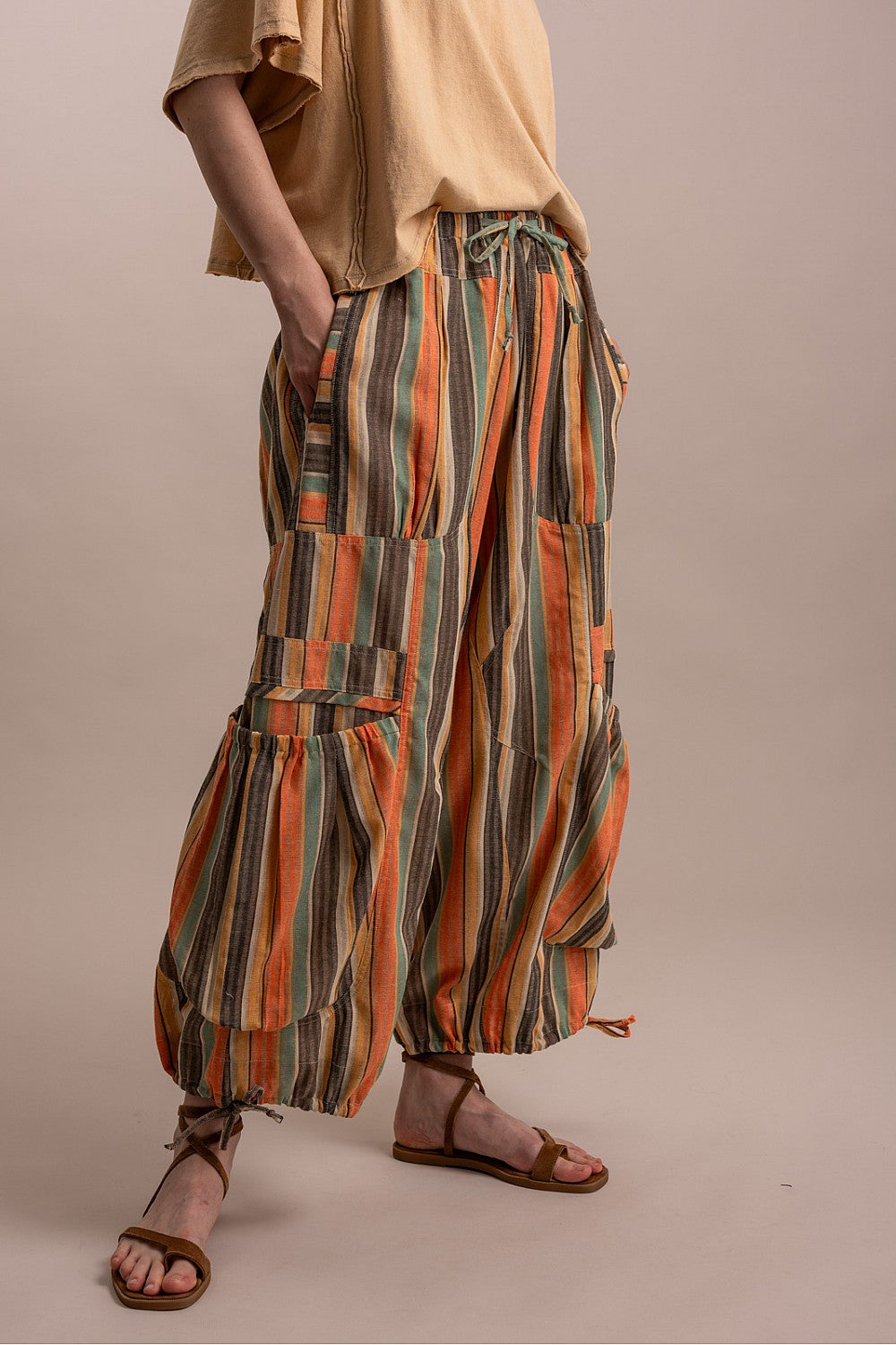 MULTI COLOR STRIPPED PANTS WITH BIG POCKETS
