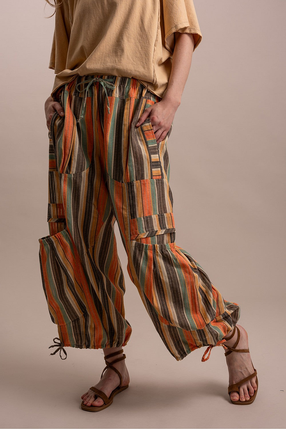 MULTI COLOR STRIPPED PANTS WITH BIG POCKETS