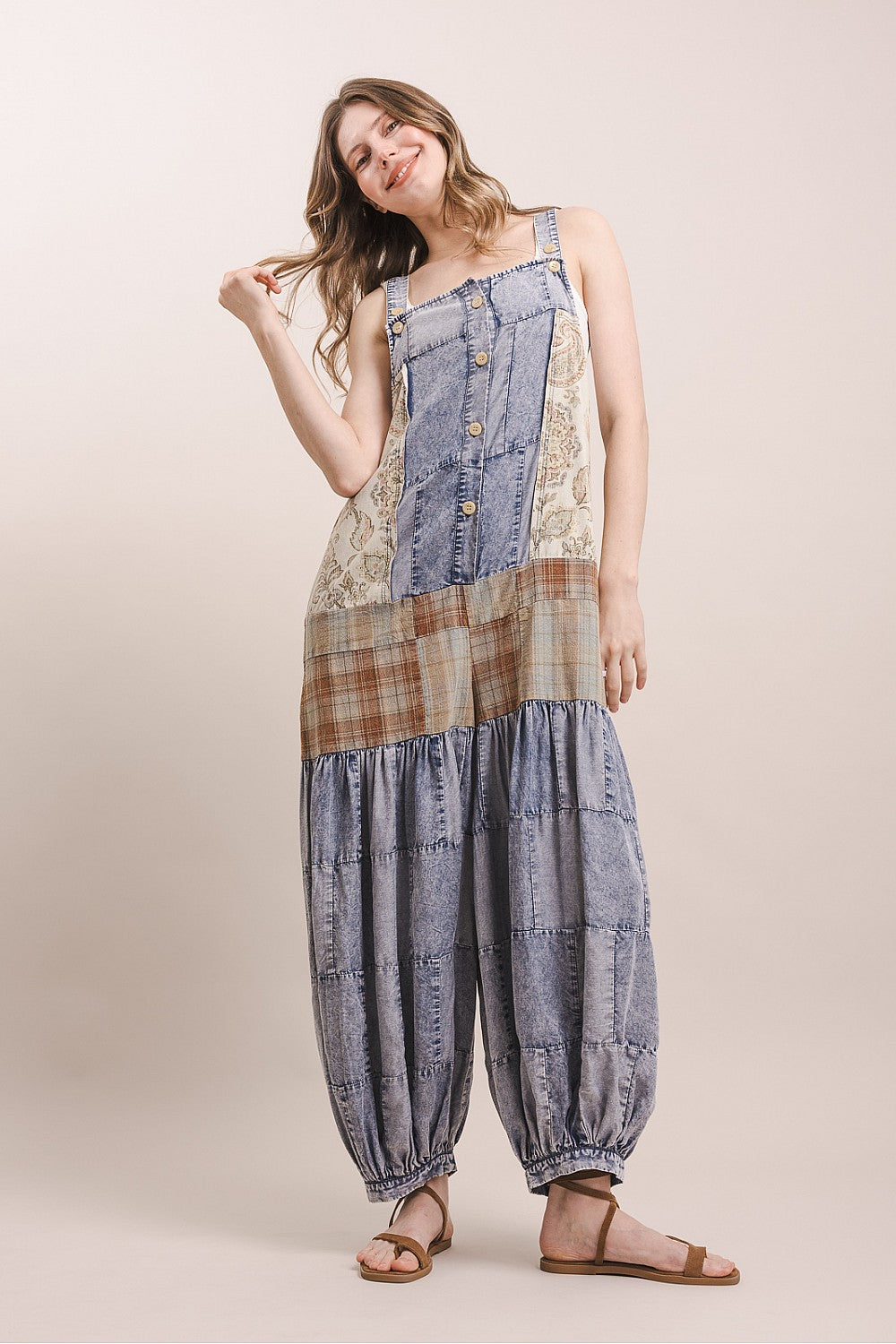 Multi Print Adjustable Strap Overalls
