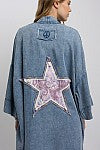 BlueVelvet - FRINGE DETAIL STAR PATCHWORK ON BACK LONG DUSTER JACKET