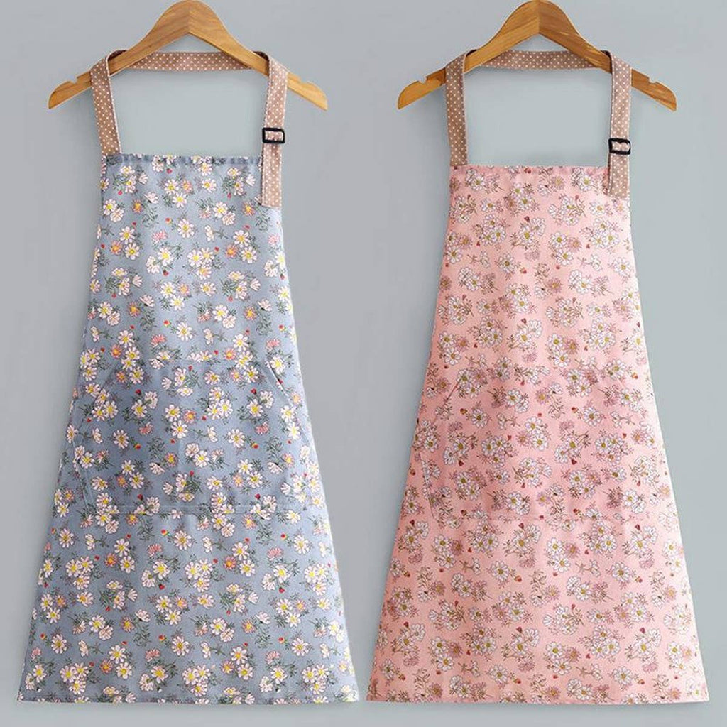 Floral Print Summer Thin Canvas Apron with pockets_CWMM2039