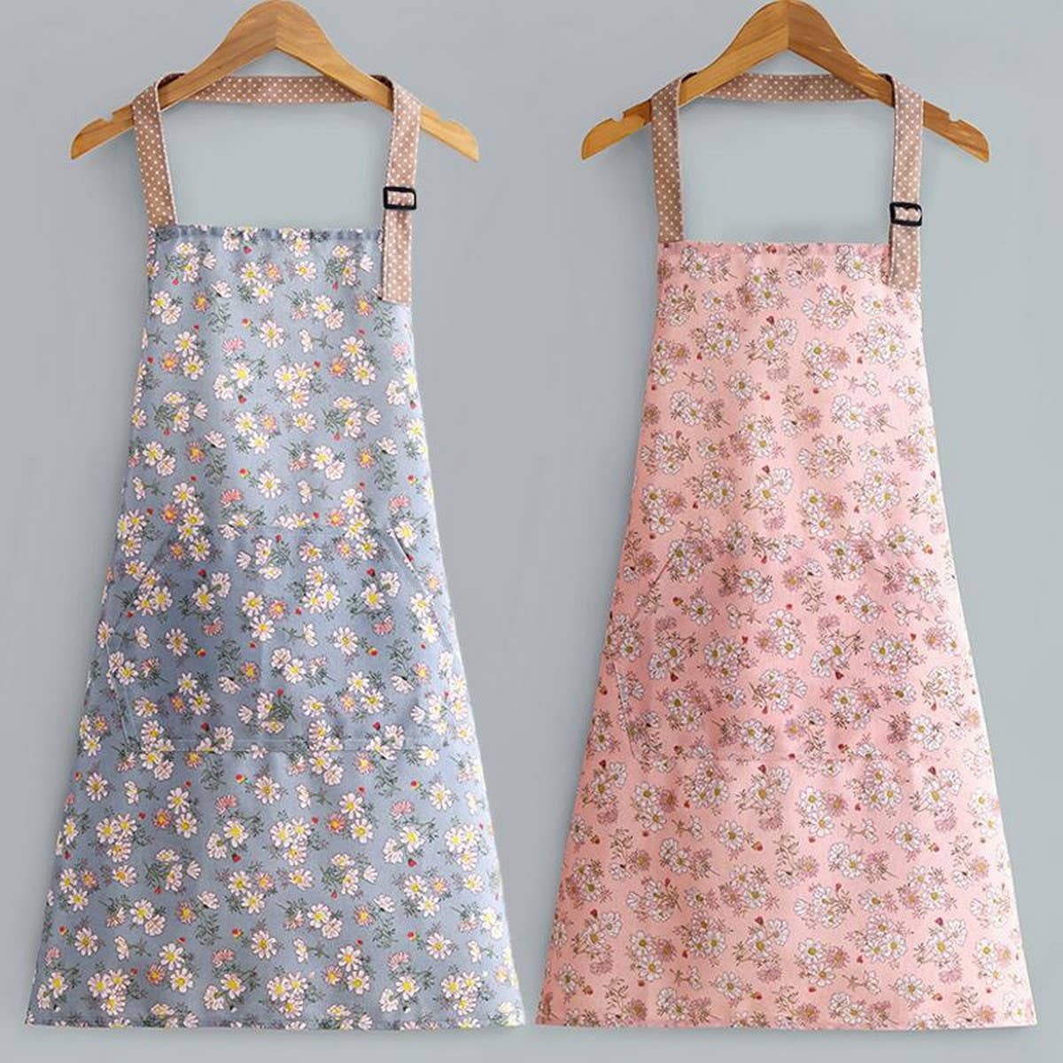 Floral Print Summer Thin Canvas Apron with pockets_CWMM2039