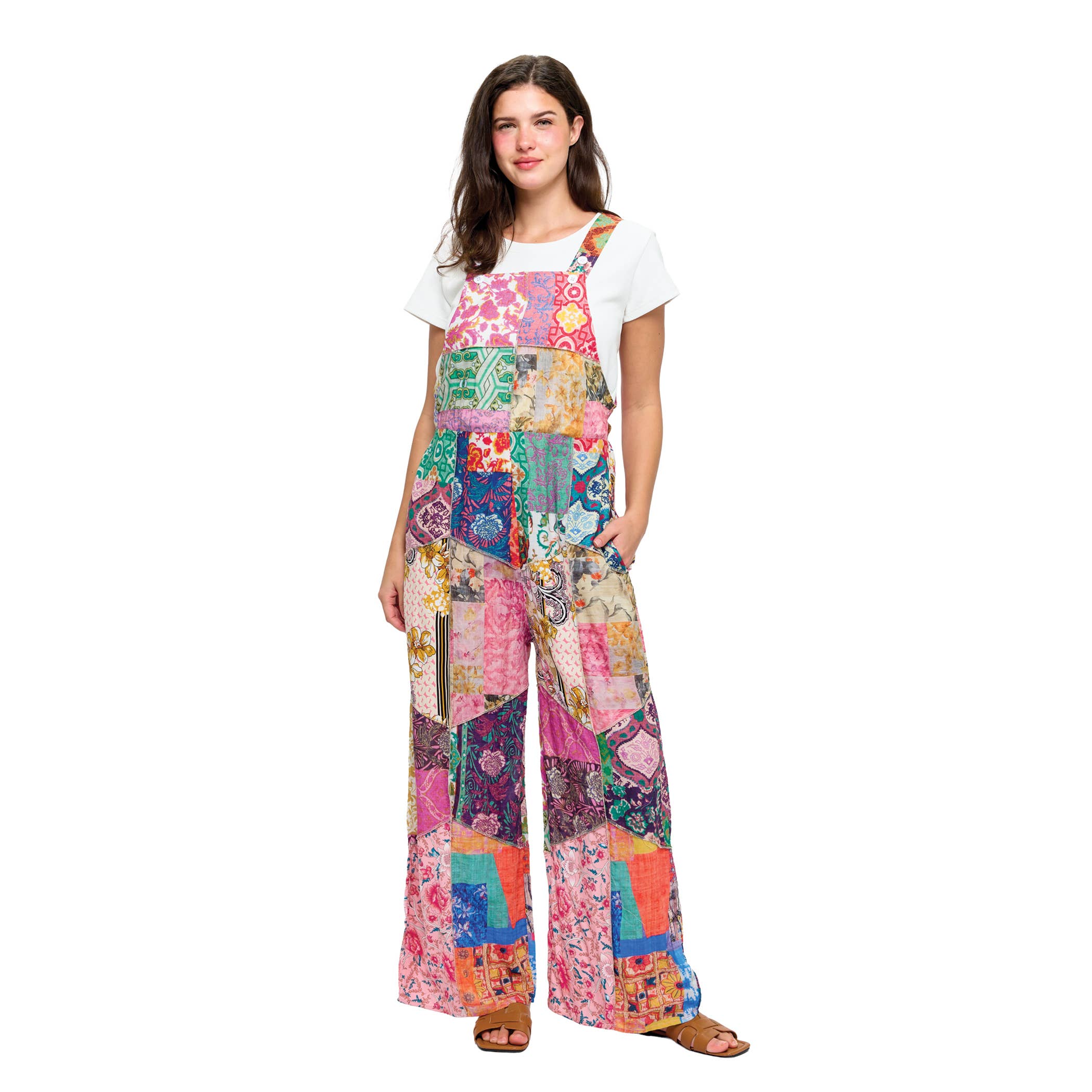 Hippie Wide Leg Printed Patchwork Overall