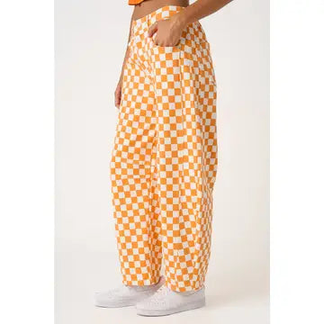 Orange and White Checkerboard Barrel Pants