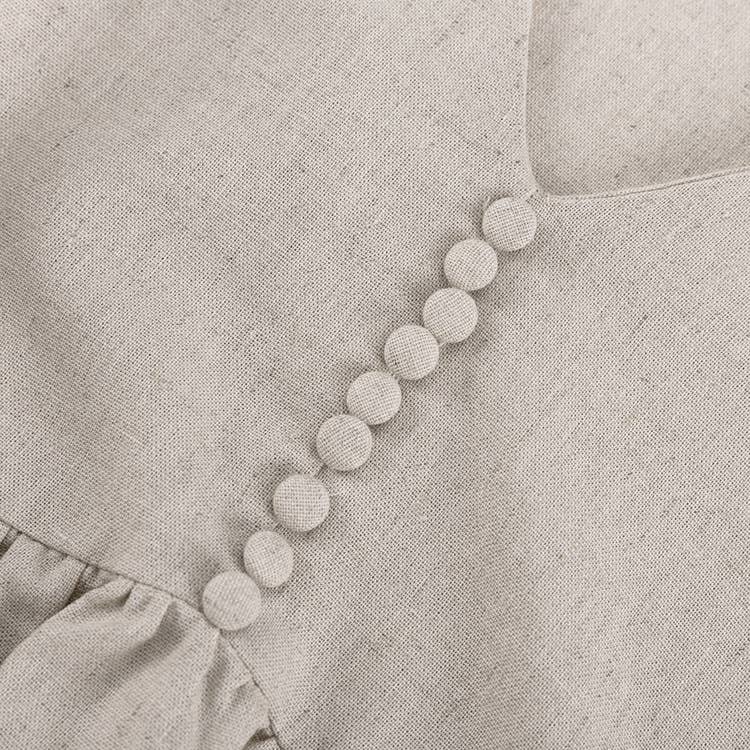 Cotton linen French V-neck lantern sleeve dress
