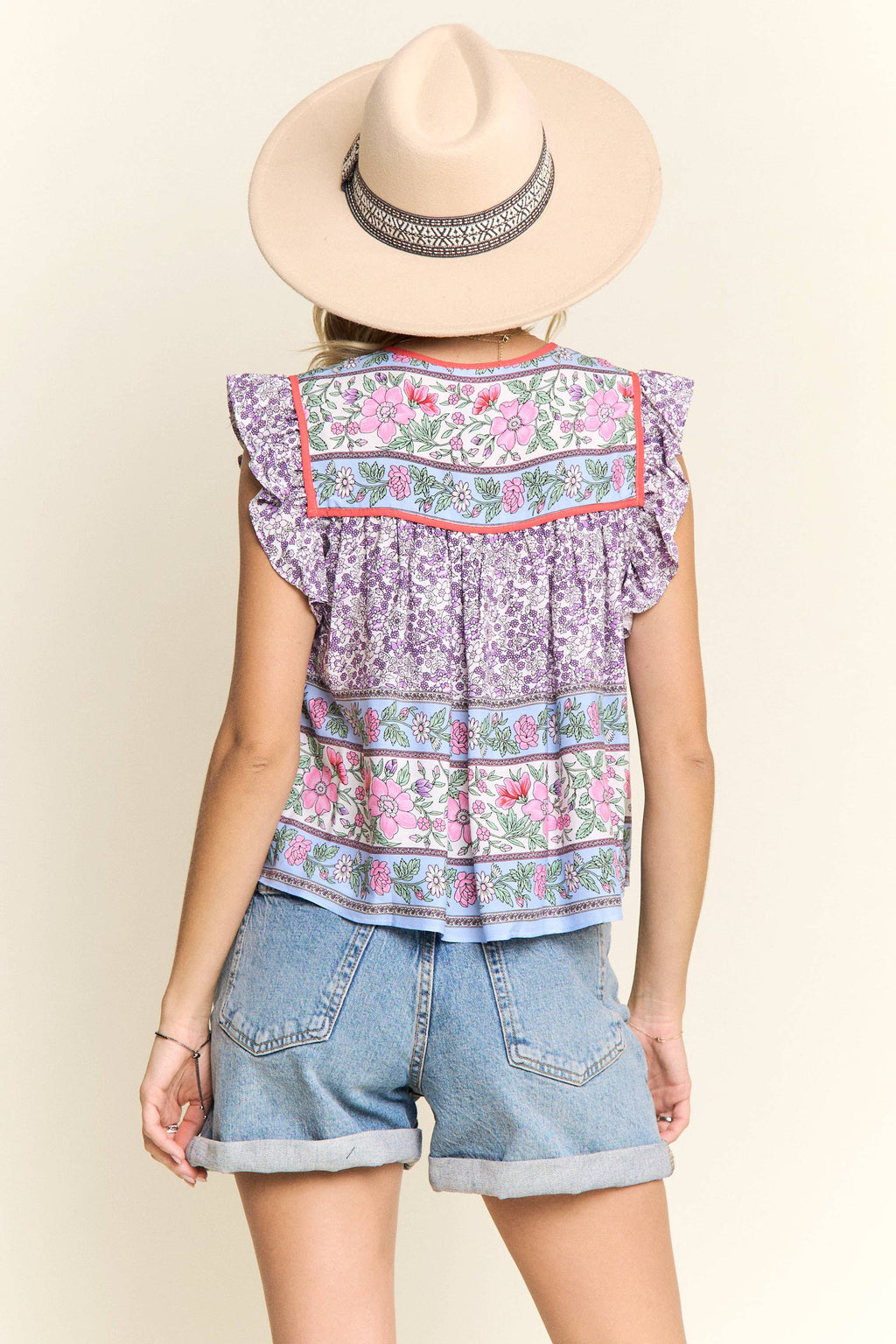 BOHO CONTRAST PRINT BLOUSE- LET2729