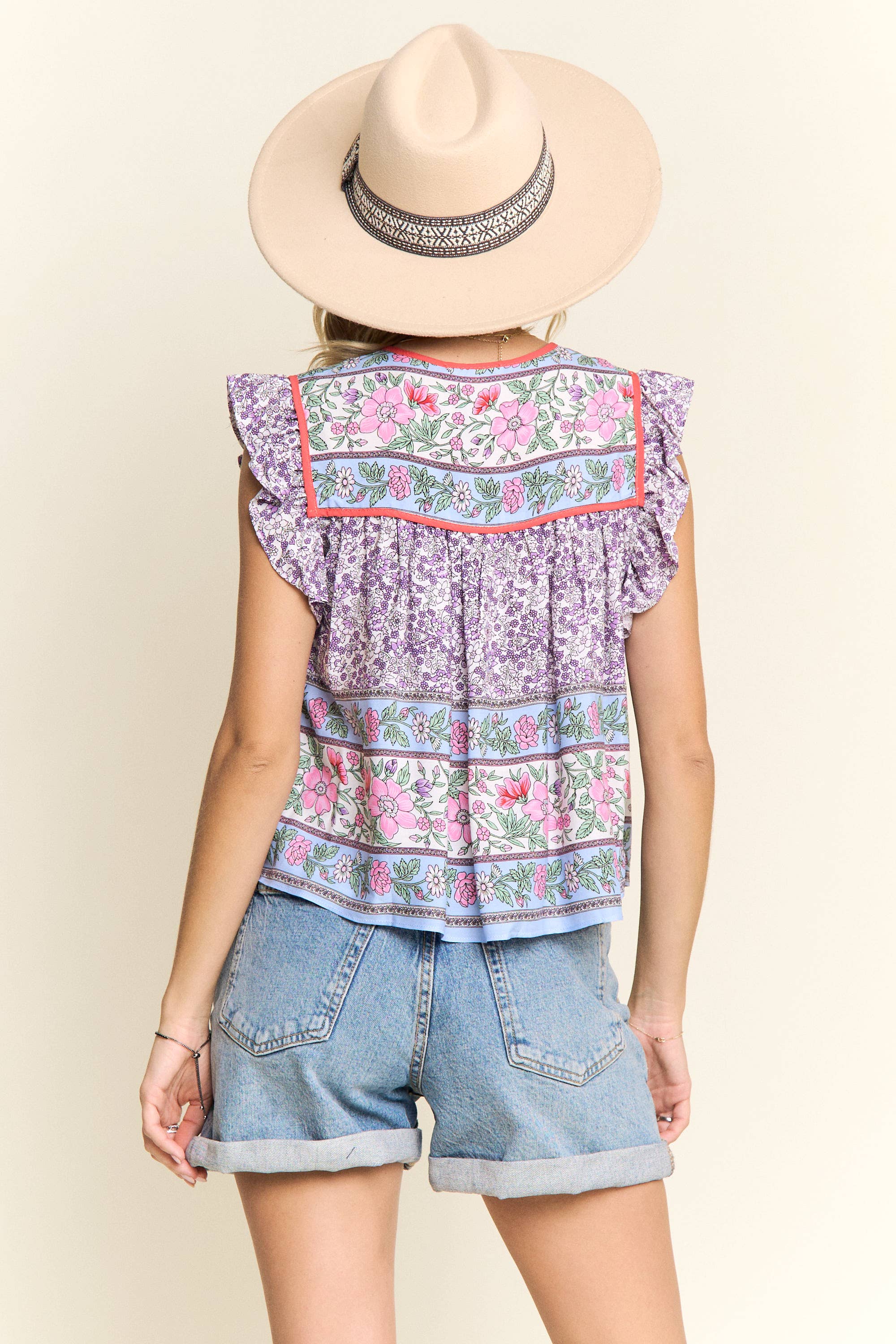 BOHO CONTRAST PRINT BLOUSE- LET2729