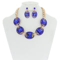 Chunky Oval Rhinestone Gem Link Necklace Set