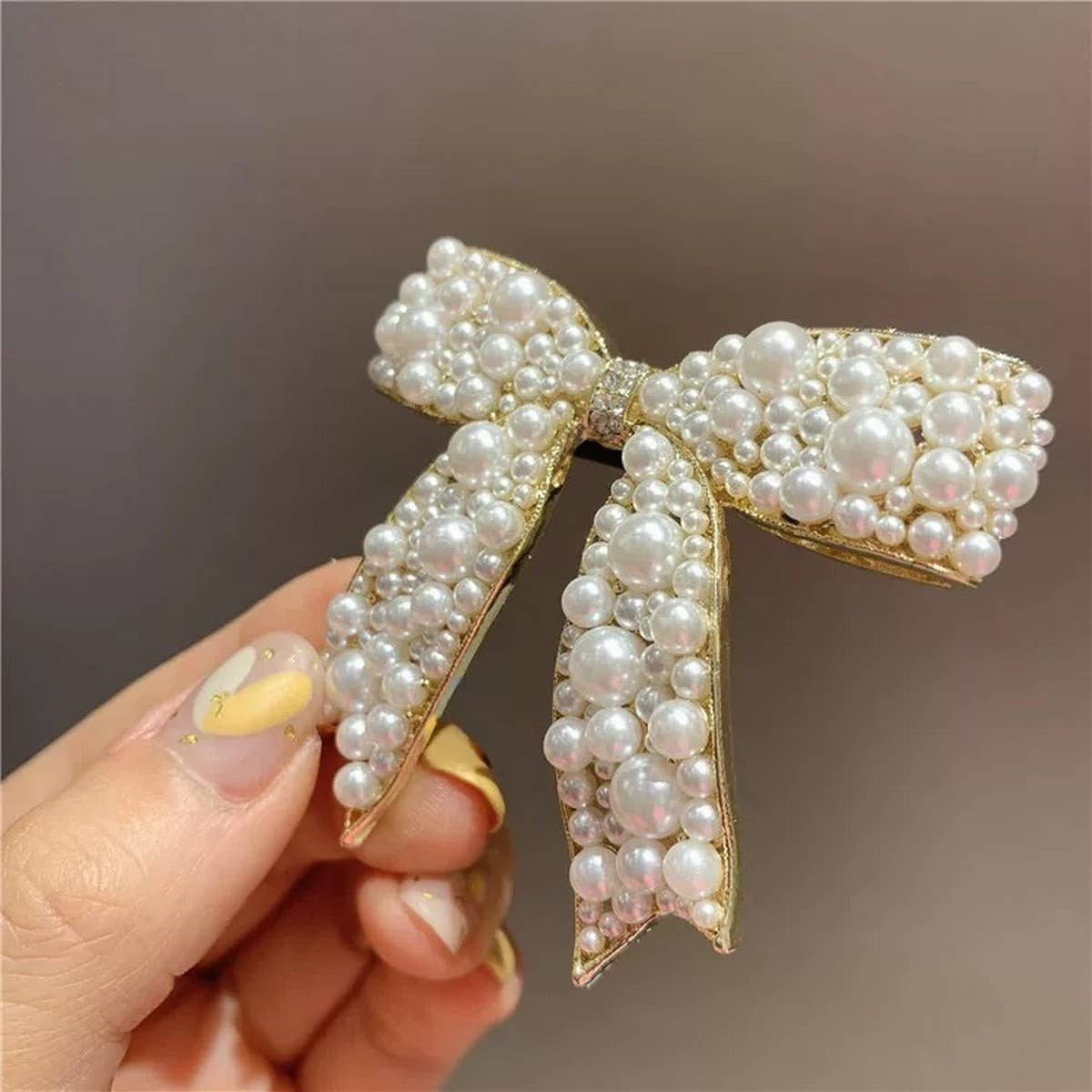 Pearl Bow Hair Clip – 5.5cm Elegant Spring Clip_CWAHA4676
