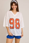 SHORT SLEEVE V-NECK OVERSIZED MESH JERSEY TEE