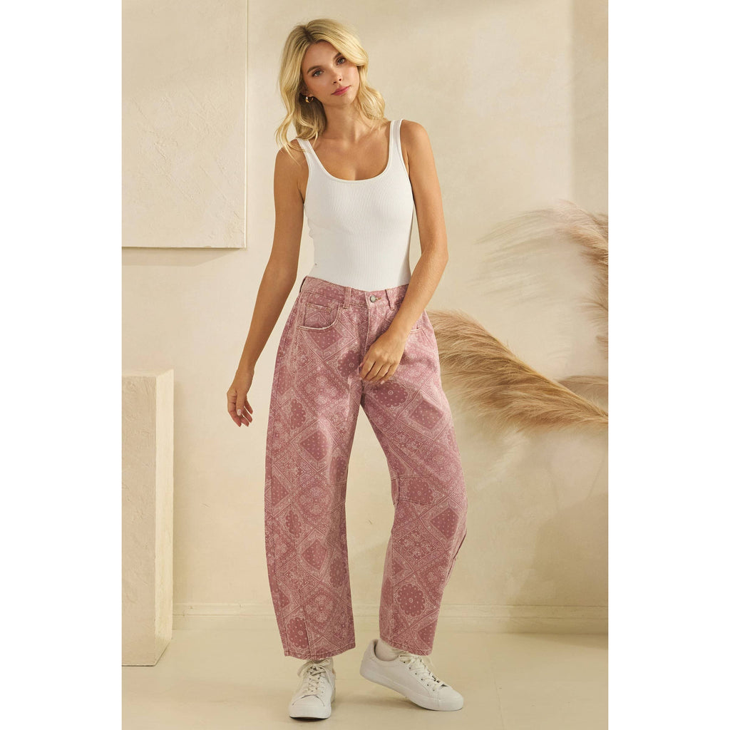 Paisley Printed Denim Pants - Veveret