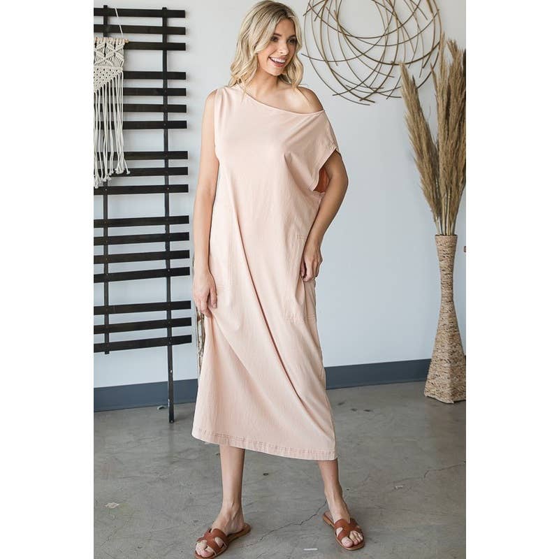 WASHED COTTON SLEEVELESS OVERSIZED MIDI DRESS