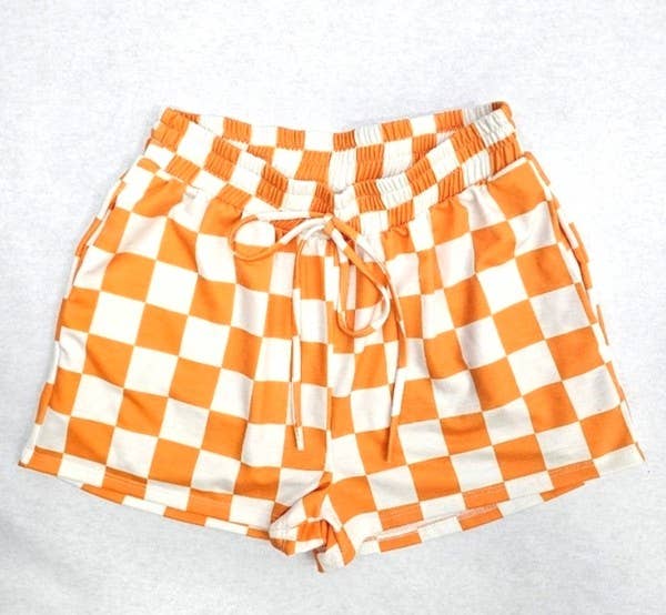 PLUS SIZE CHECKERED SHORTS-ORANGE AND WHITE