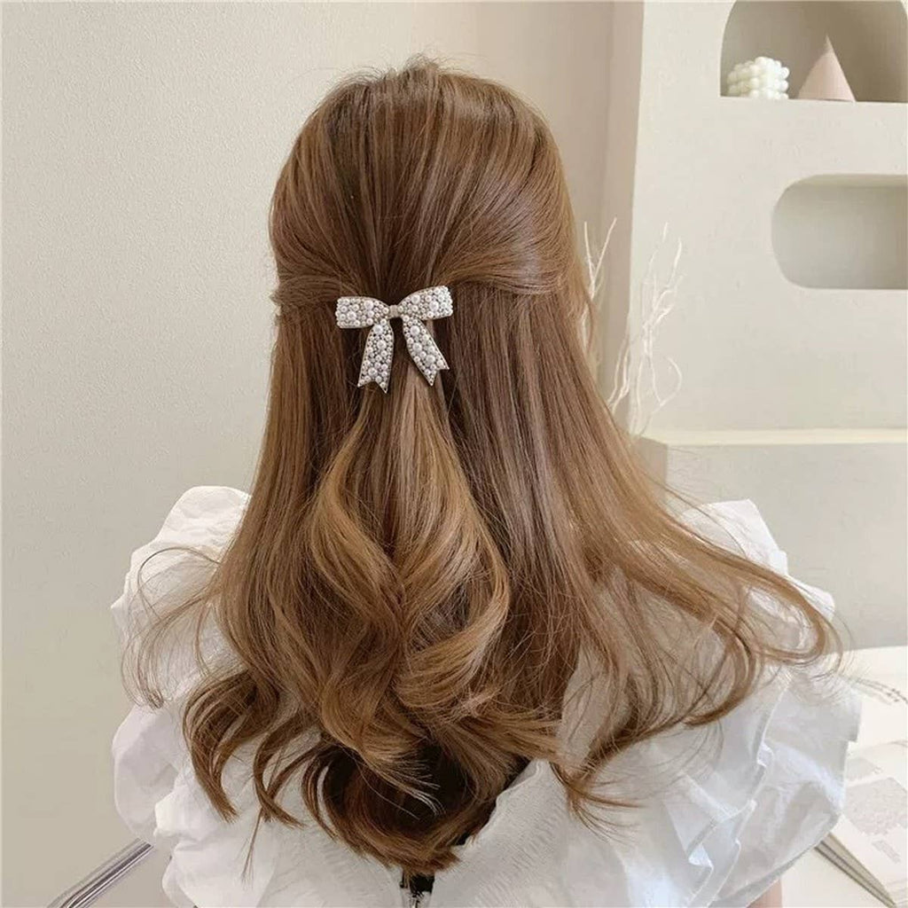 Pearl Bow Hair Clip – 5.5cm Elegant Spring Clip_CWAHA4676