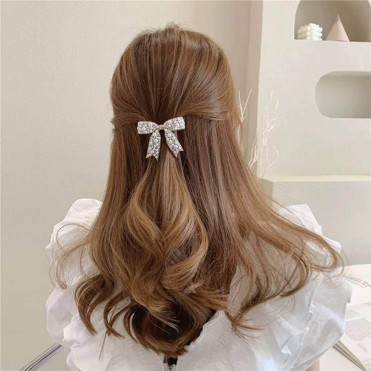 Pearl Bow Hair Clip – 5.5cm Elegant Spring Clip_CWAHA4676